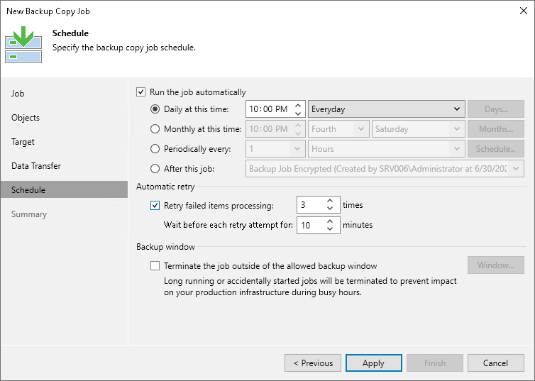 Step 10. Define Backup Copy Window