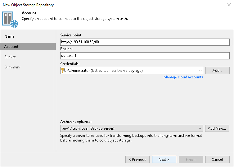 Step 3. Specify Object Storage Account