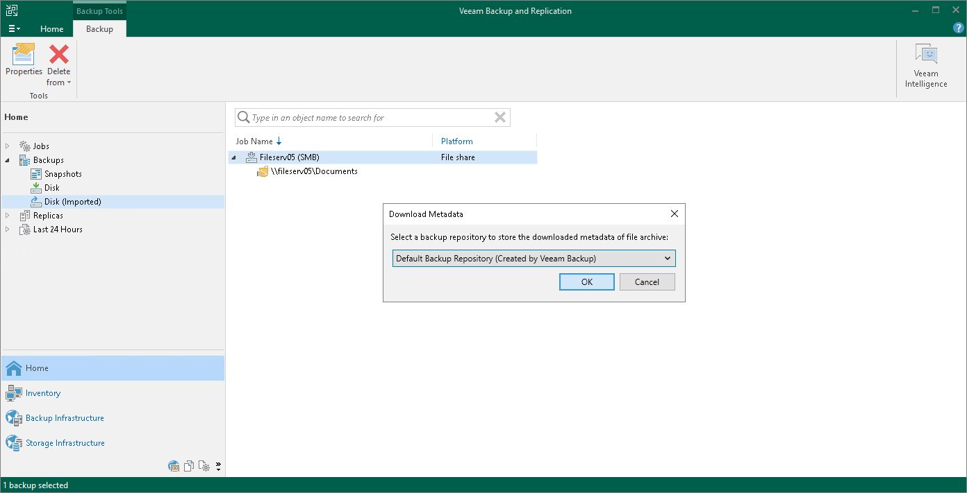 Select Backup Repository to Store Downloaded Metadata