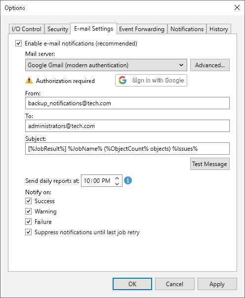 Configuring Global Email Notification Settings
