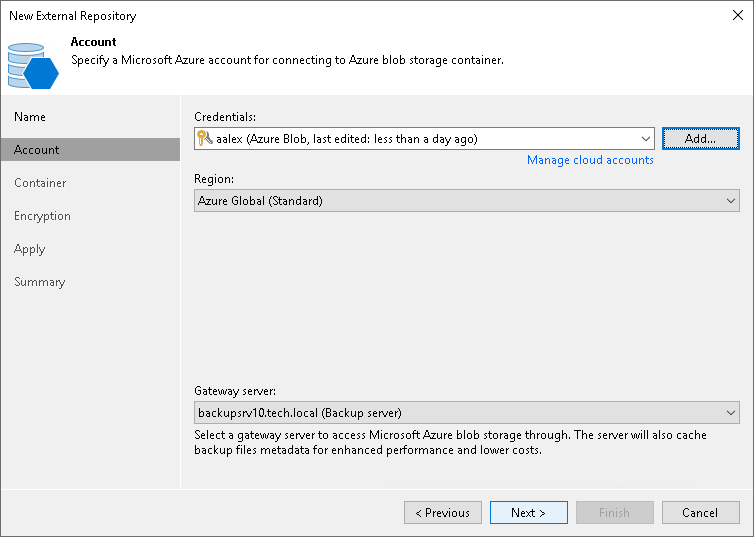 Step 3. Specify Cloud Storage Account