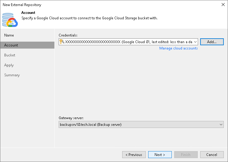 Step 3. Specify Cloud Storage Account 