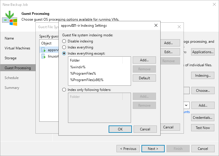 VM Guest OS File Indexing