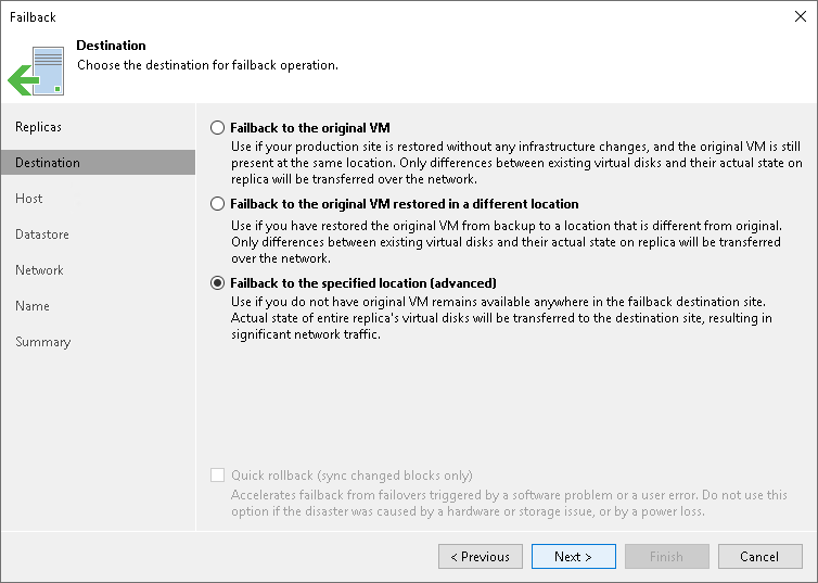 Step 3. Select Failback Destination