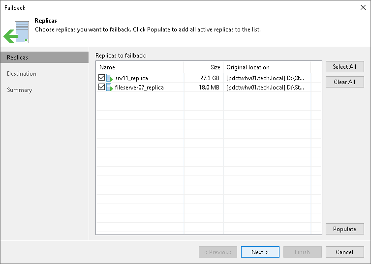 Step 2. Select VM Replicas to Fail Back