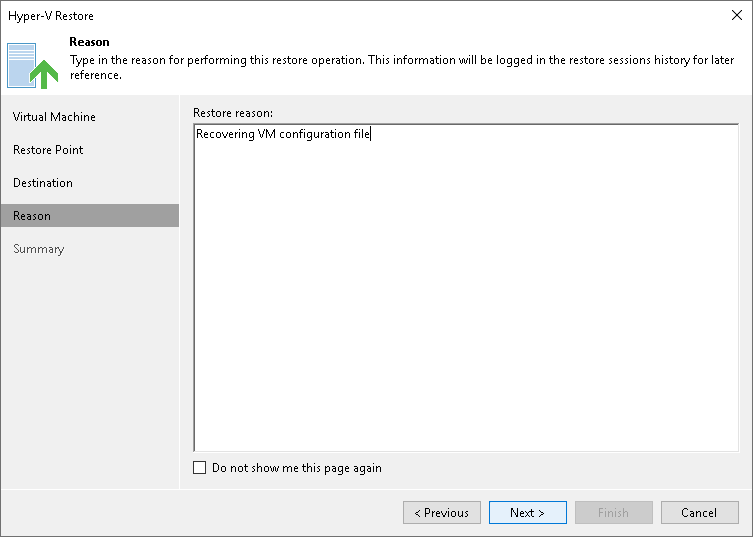 Step 5. Specify Restore Reason