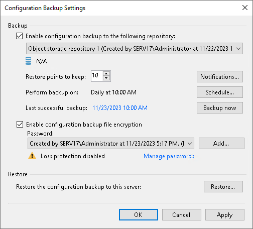 Creating Immutable Configuration Backups