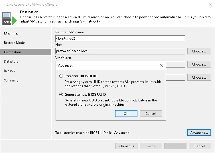 Specifying Destination for One VM