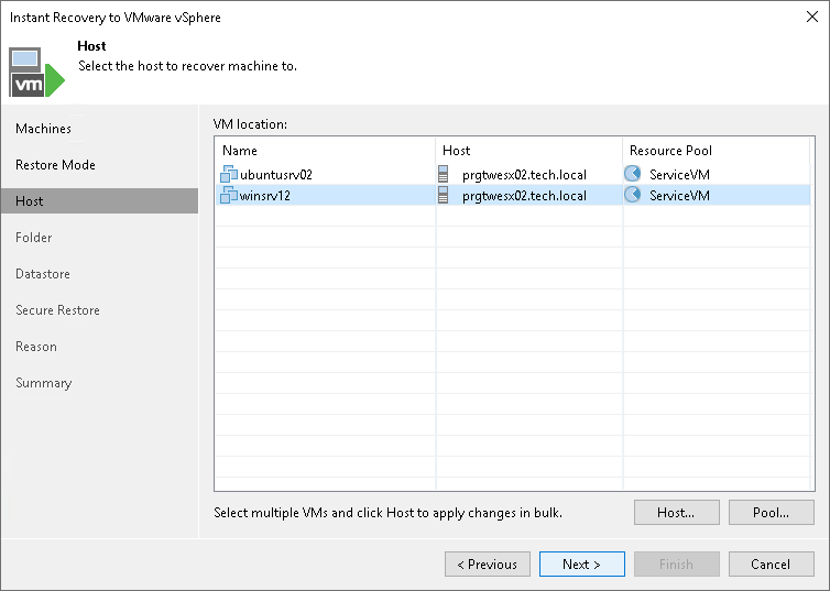 Specifying Destination for Multiple VMs