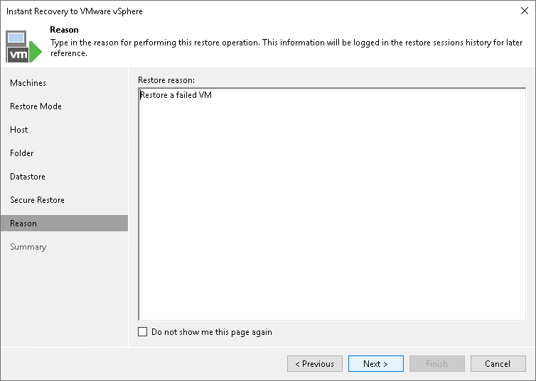 Step 9. Specify Restore Reason