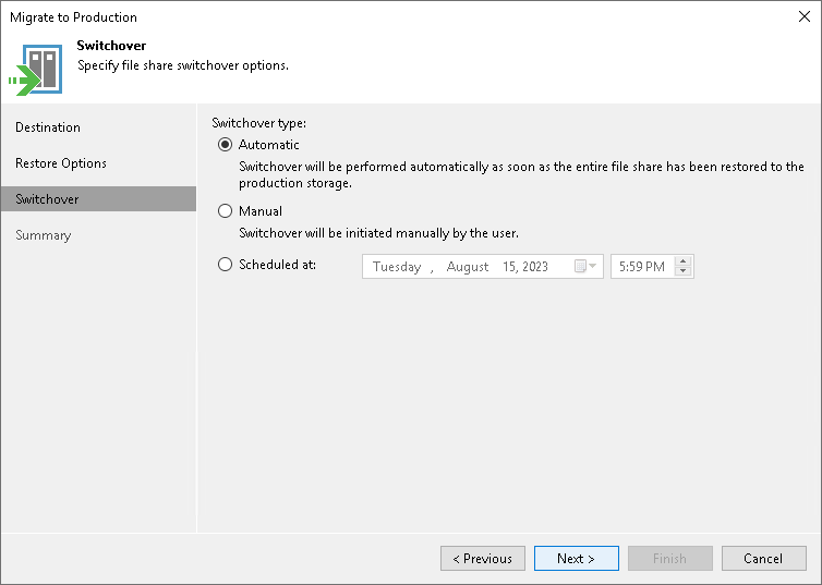 Step 4. Specify Switchover Options