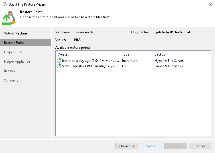 Step 3. Select Restore Point