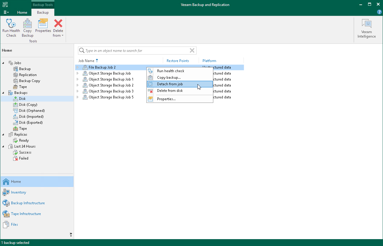 Detaching Unstructured Data Backups from Jobs