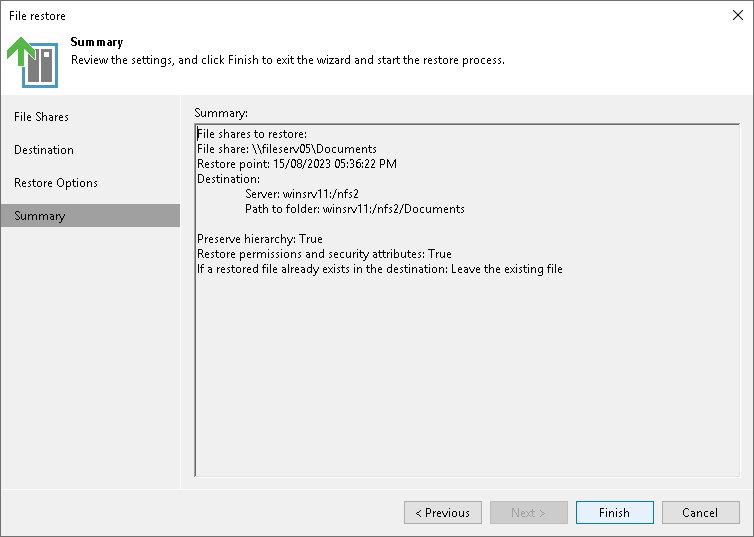 Step 6. Verify File Share Restore Settings