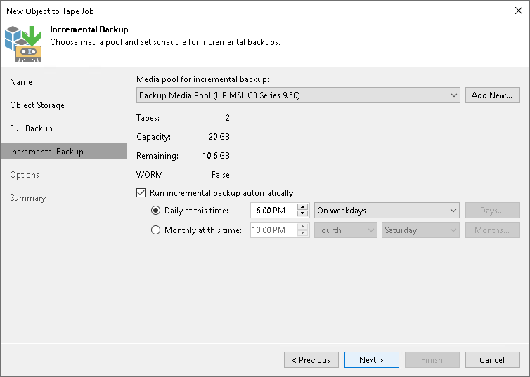 Step 5. Specify Media Pool for Incremental Backups