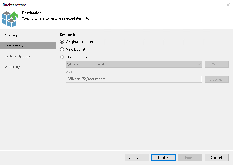 Step 3. Specify Destination for Bucket or Container Restore