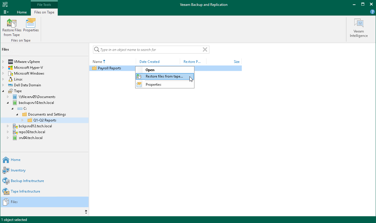Launch Restore from Tape Wizard
