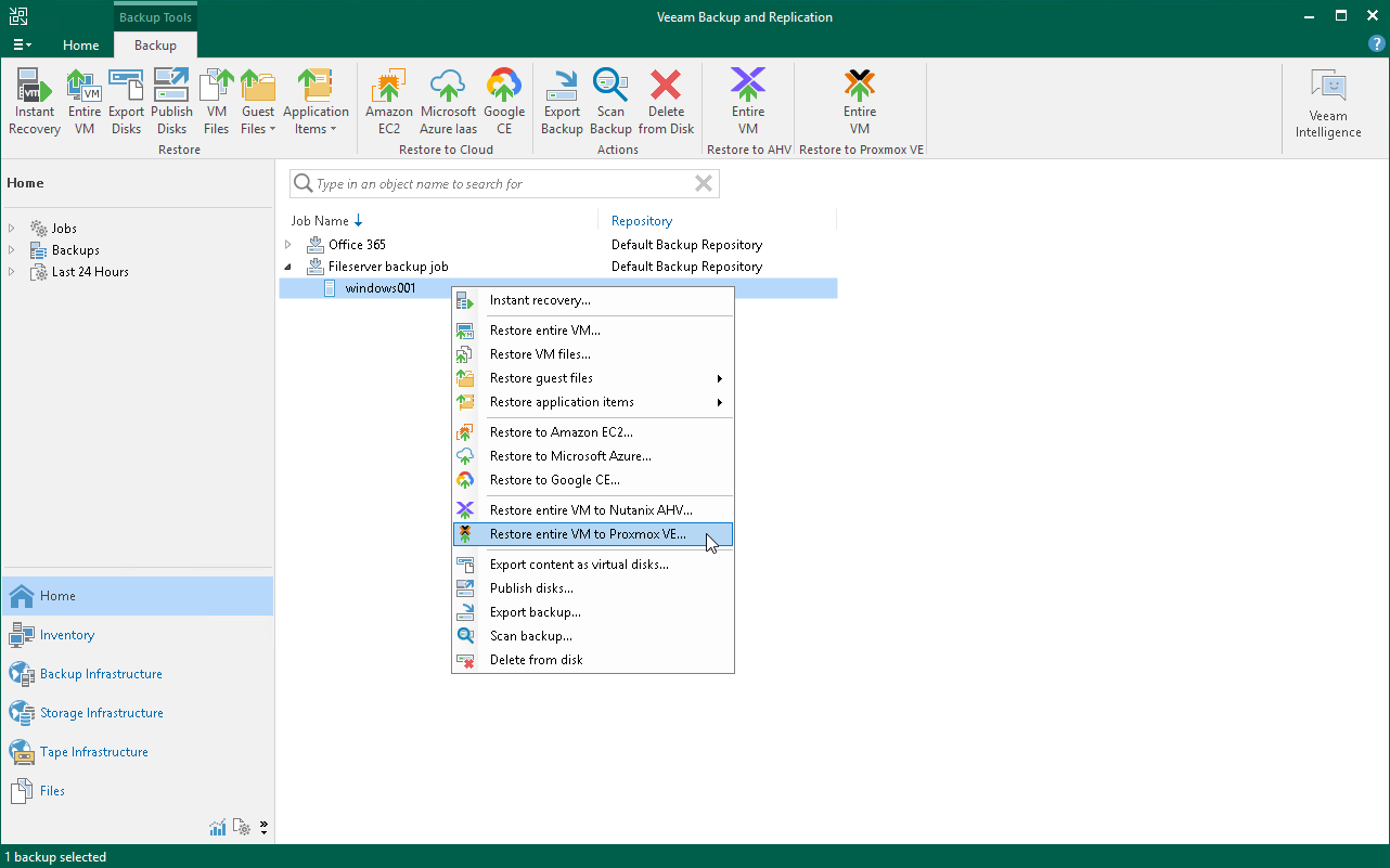 Restore to Proxmox VE