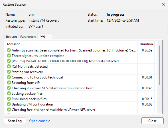 Viewing Veeam Threat Hunter Scan Results