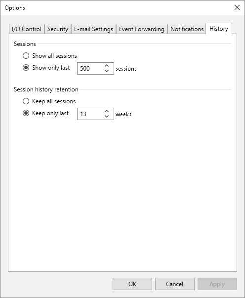 Specifying Session History Settings