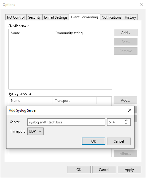 Adding Syslog Server