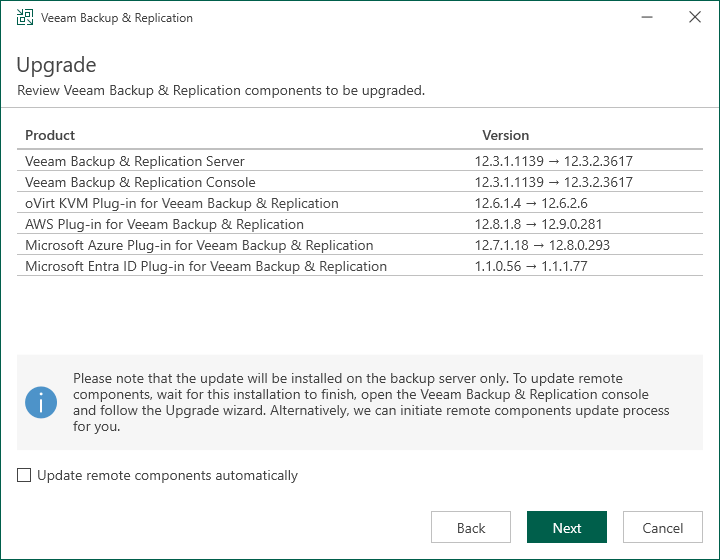 Step 5. Review Components and Begin Update
