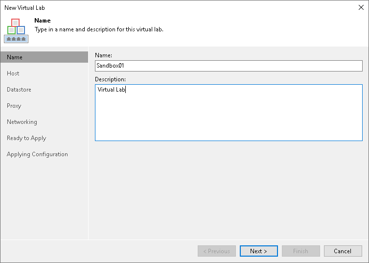 Step 2. Specify Virtual Lab Name and Description