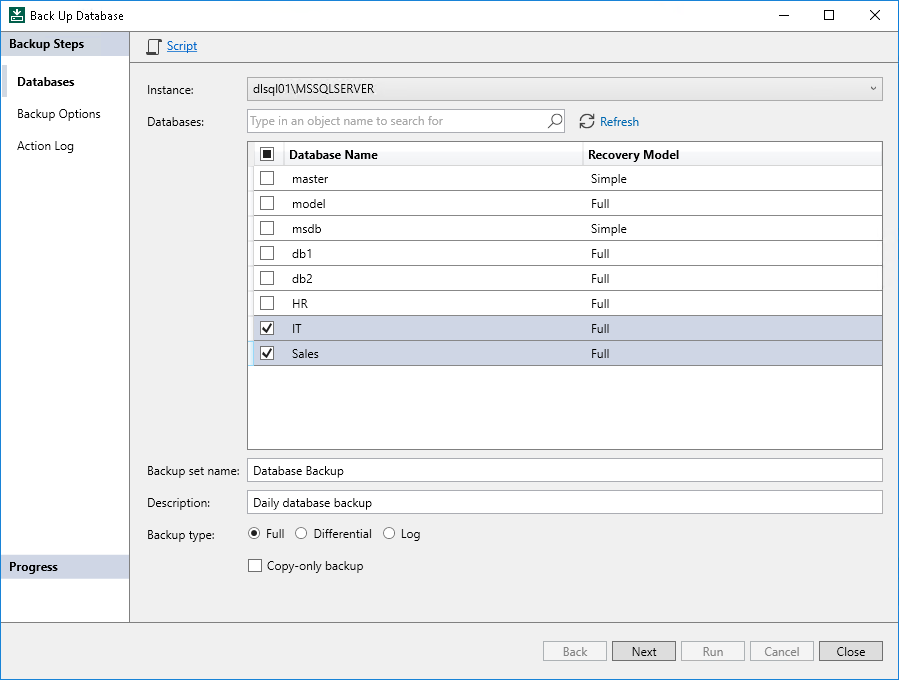 Step 2. Select Databases to Back Up
