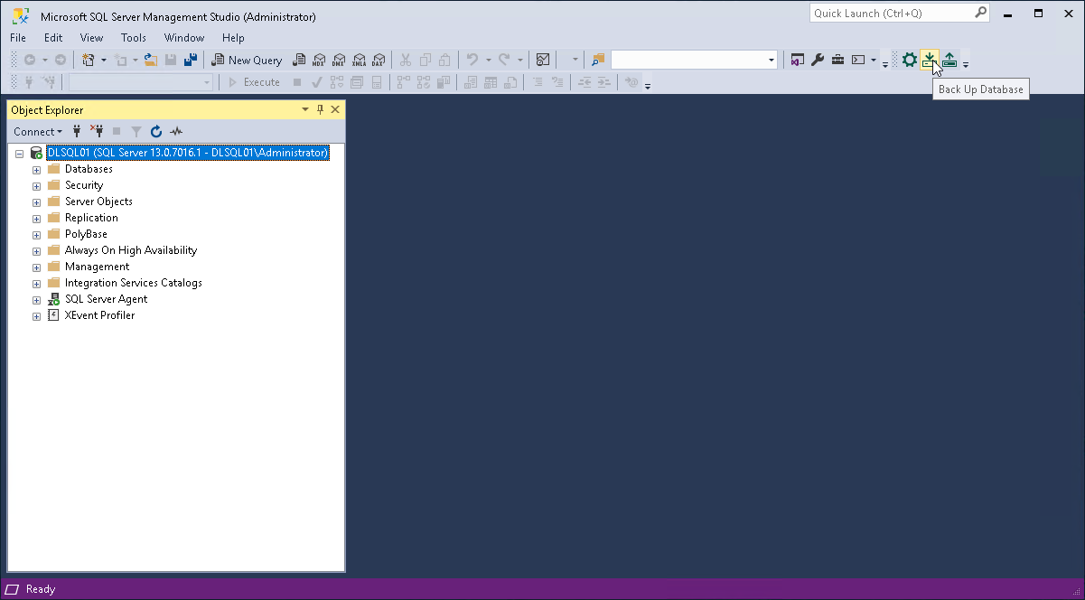 Select Back Up Database Option