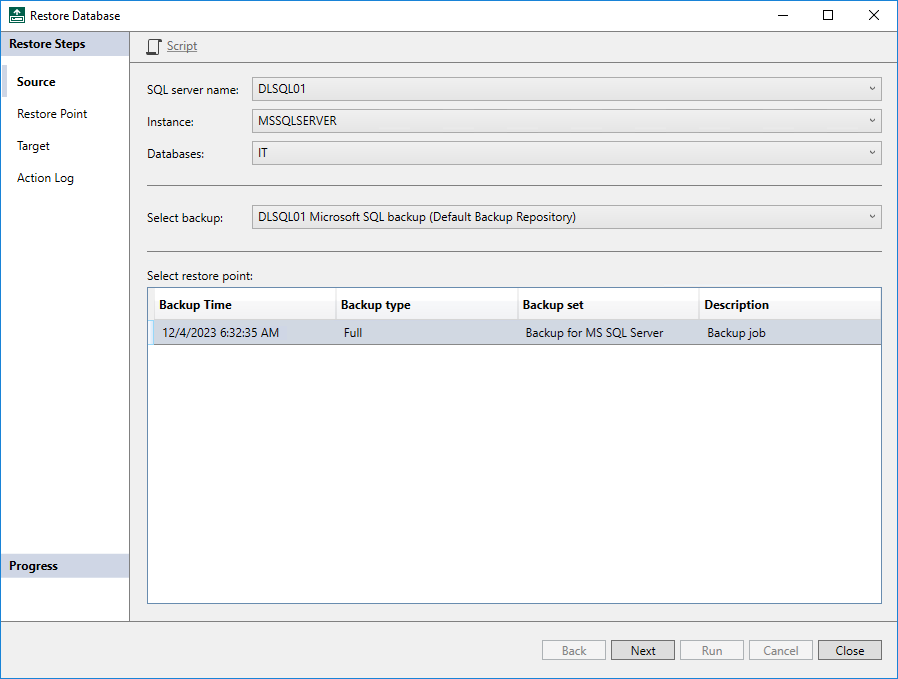 Step 2. Select Database to Restore