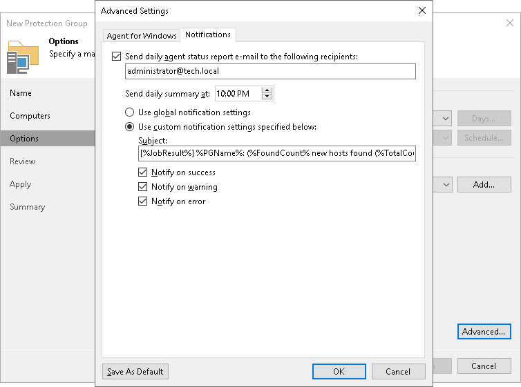 Step 5. Specify Advanced Protection Group Settings