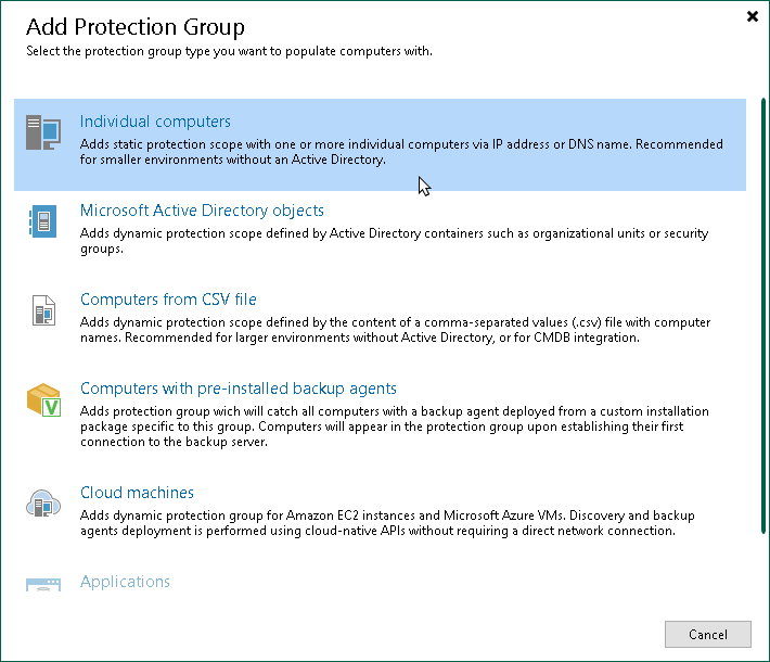 Step 1. Launch New Protection Group Wizard