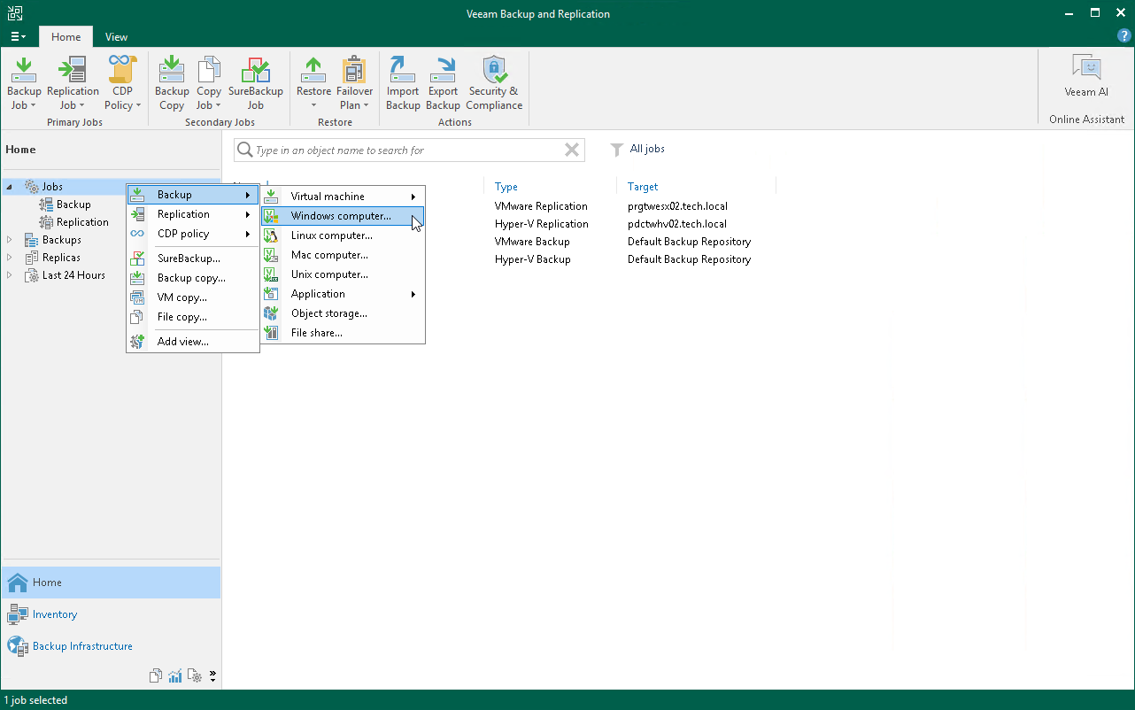 Creating Veeam Agent Backup Job