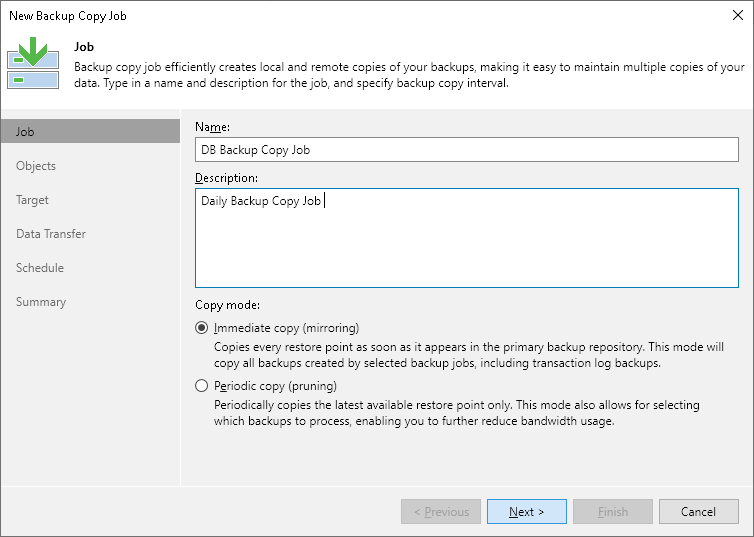 Specify Job Name Backup Copy