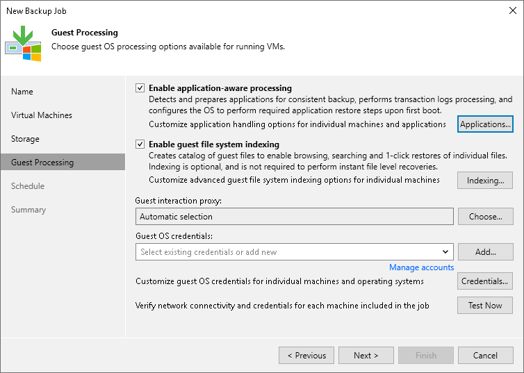 Creating Application-Aware Backup Job