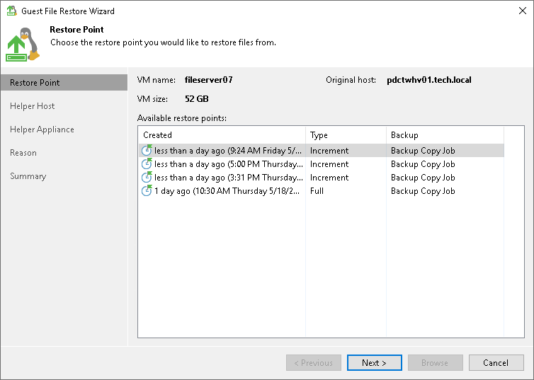 Choose Restore Point Restoring from Linux, Unix and Other File Systems)