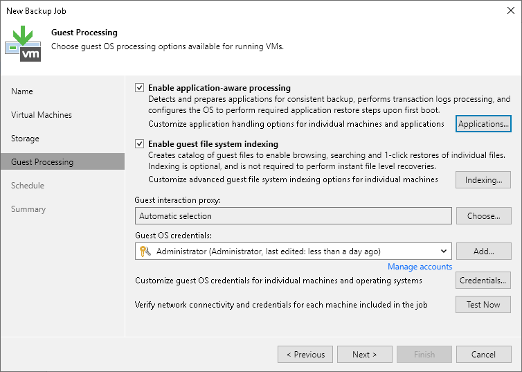Creating Application-Aware Backup Job