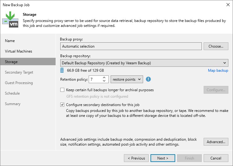Configuring Backup Jobs with Storage Snapshot Retention