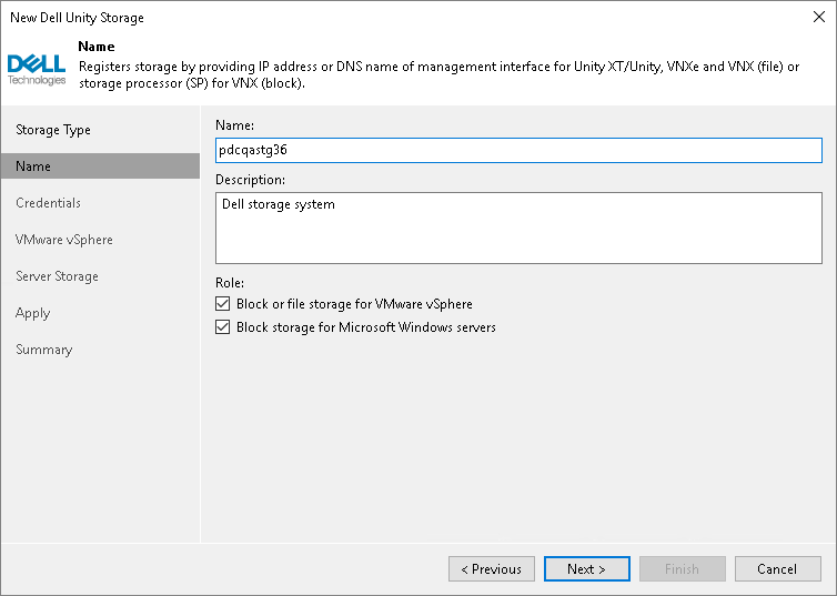 Step 3. Specify Storage Name or Address and Storage Role