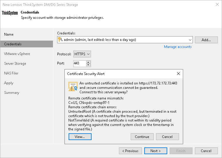 Step 3. Specify Credentials and Protocol Type