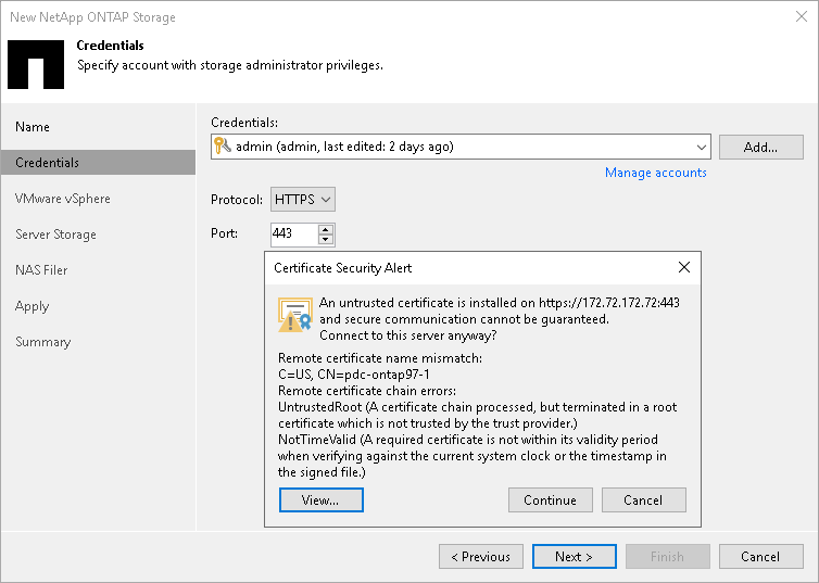Step 3. Specify Credentials and Protocol Type