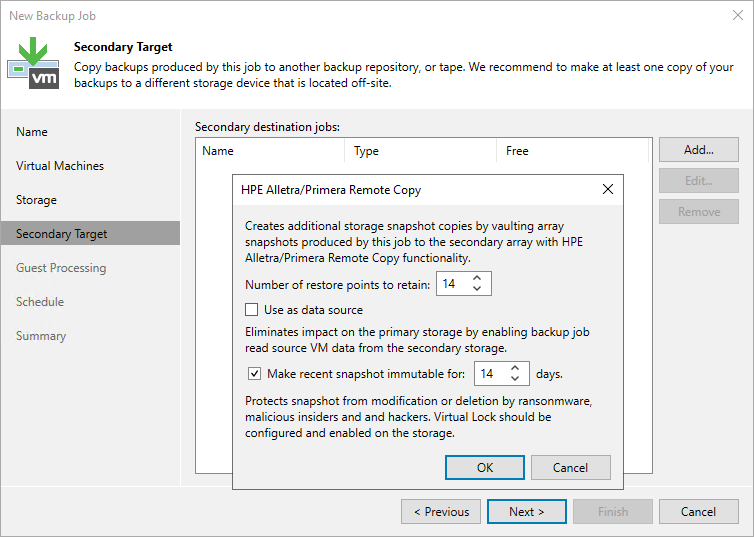 Configuring Backup Jobs with Storage Snapshot Retention