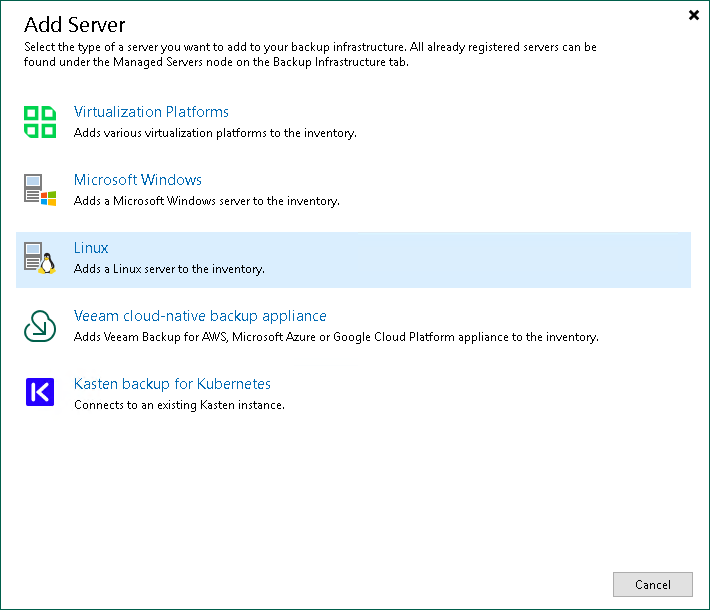 Step 1. Launch New Linux Server Wizard
