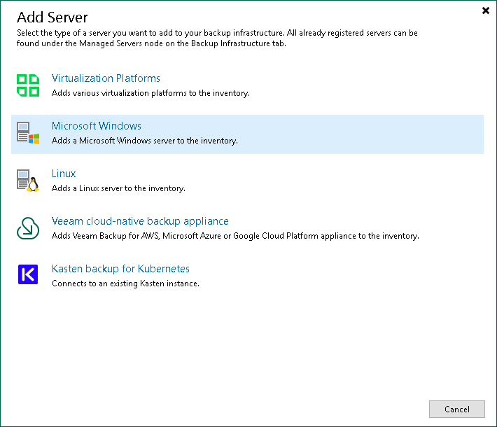 Step 1. Launch New Windows Server Wizard