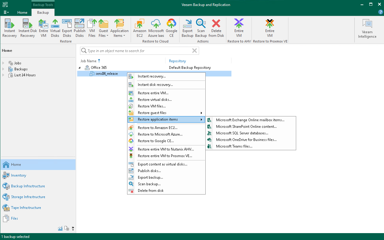 Restore Microsoft Exchange Launch Wizard