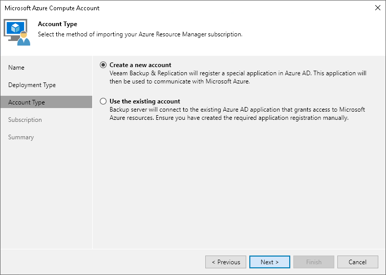 Azure Compute - Account type Step 4. Select Access Type