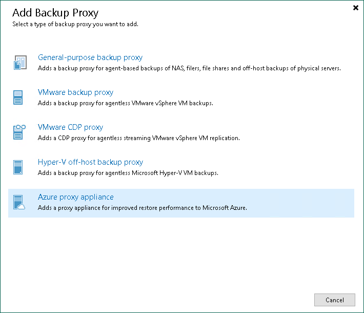 Step 1. Launch New Azure Restore Proxy Appliance Wizard