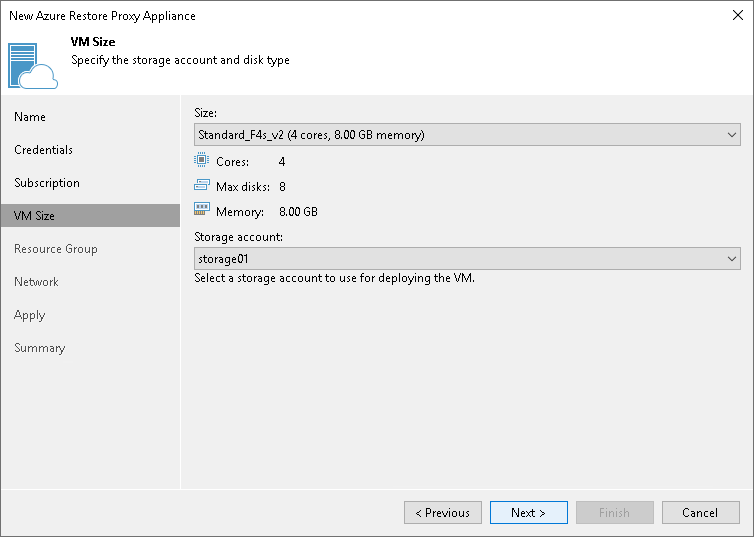 Step 5. Select VM Size