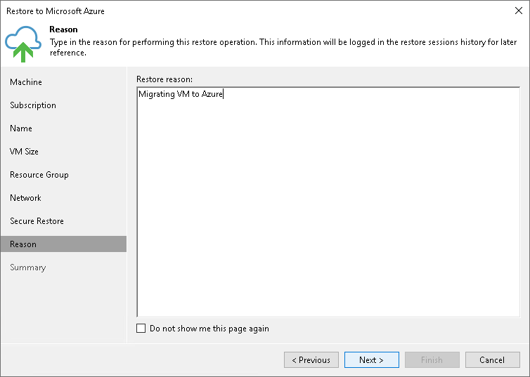 Step 8. Specify Restore Reason