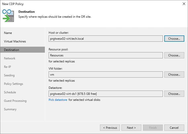 Specify destination Step 6. Select Replica Destination